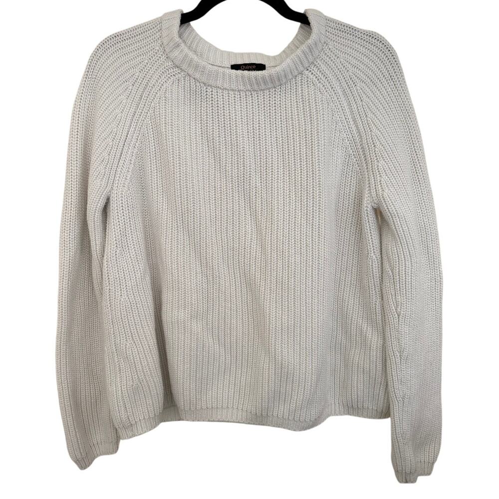 Quince White Sweater Knit Chunky Boatneck Medium Office Classic Minimalistic